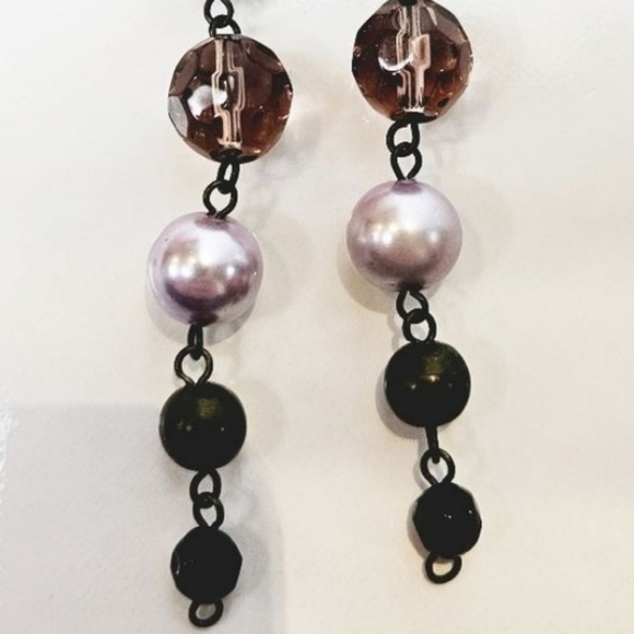 2/$6 | Long Purple Deco Style Crystal Beaded Earrings - Picture 4 of 4